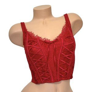 VICTORIA’S SECRET MEDIUM - DD Dream Angels Unlined Bra Lace‎ Up Corset Top Red